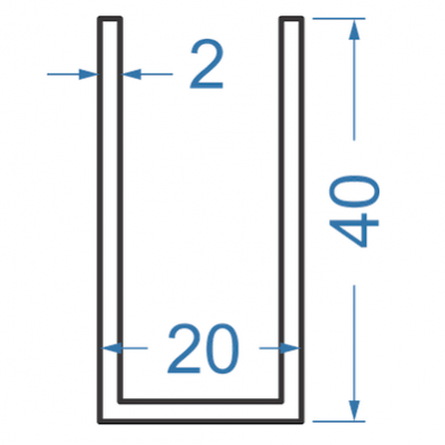 Швелер алюмінієвий 20x40x2