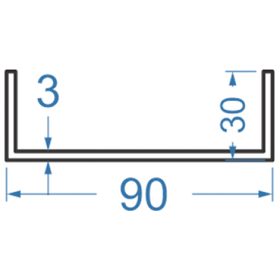Швелер алюмінієвий 90x30x3