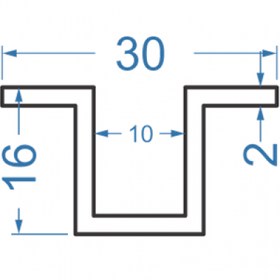 Швелер алюмінієвий 30x16x2
