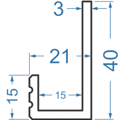 Алюмінієвий L-профіль 40x21x3